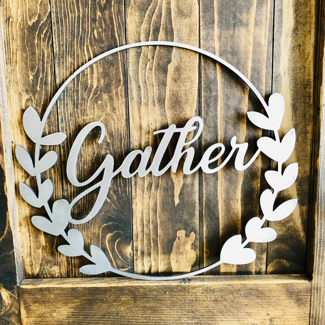 Custom Metal Wreath | Housewarming Gather Sign | Wall Decor | Farmhouse Wall decor | Metal Wall Decor