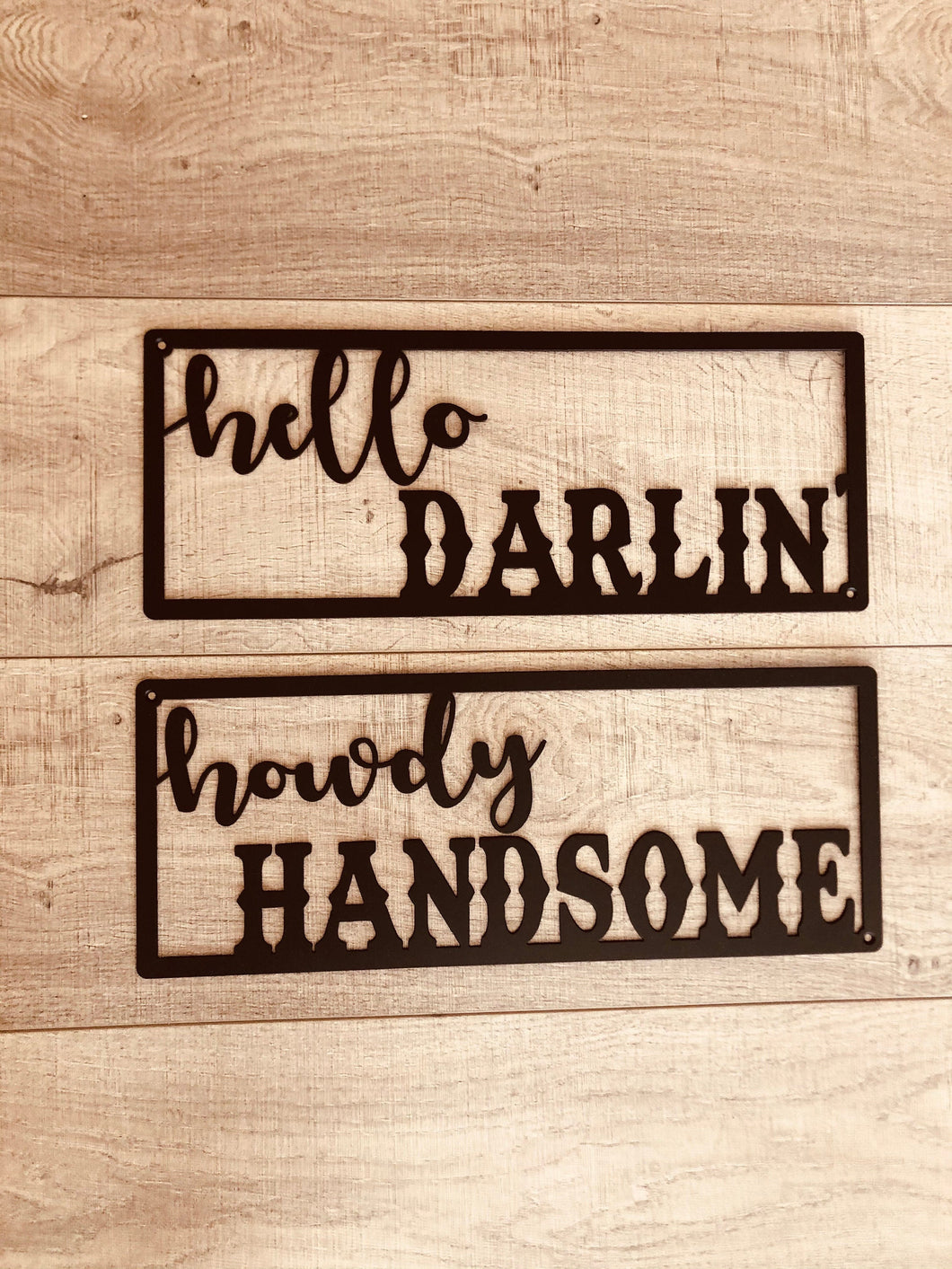 Hello Darlin Howdy Handsome Metal Sign | Twin Room Decor | Couples Sign | Metal Decor