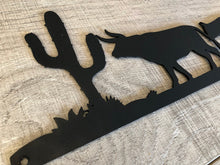 Load image into Gallery viewer, Cowboy Metal Decor | Western Scene Metal Cutout | Custom Metal | Dinosaur Decor | Kids Room Decor |
